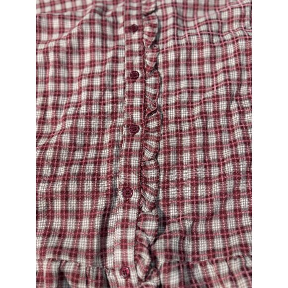 NEW Hem & Thread Womens M Plaid Shirtdress Ruffle Pink White Botton Long Sleeve - Picture 14 of 15